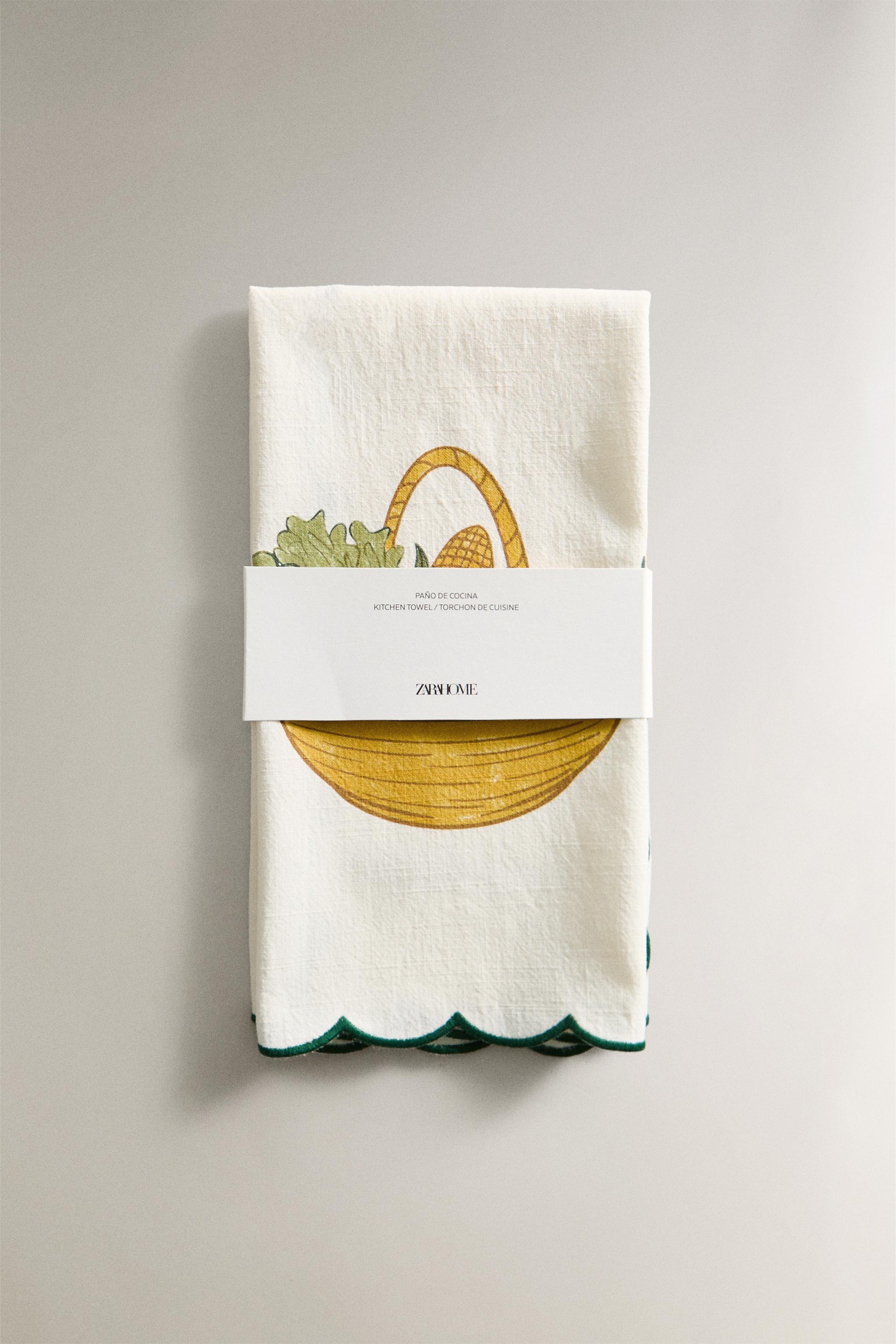 OPENWORK COTTON KITCHEN TOWEL WITH CONTRAST PRINT